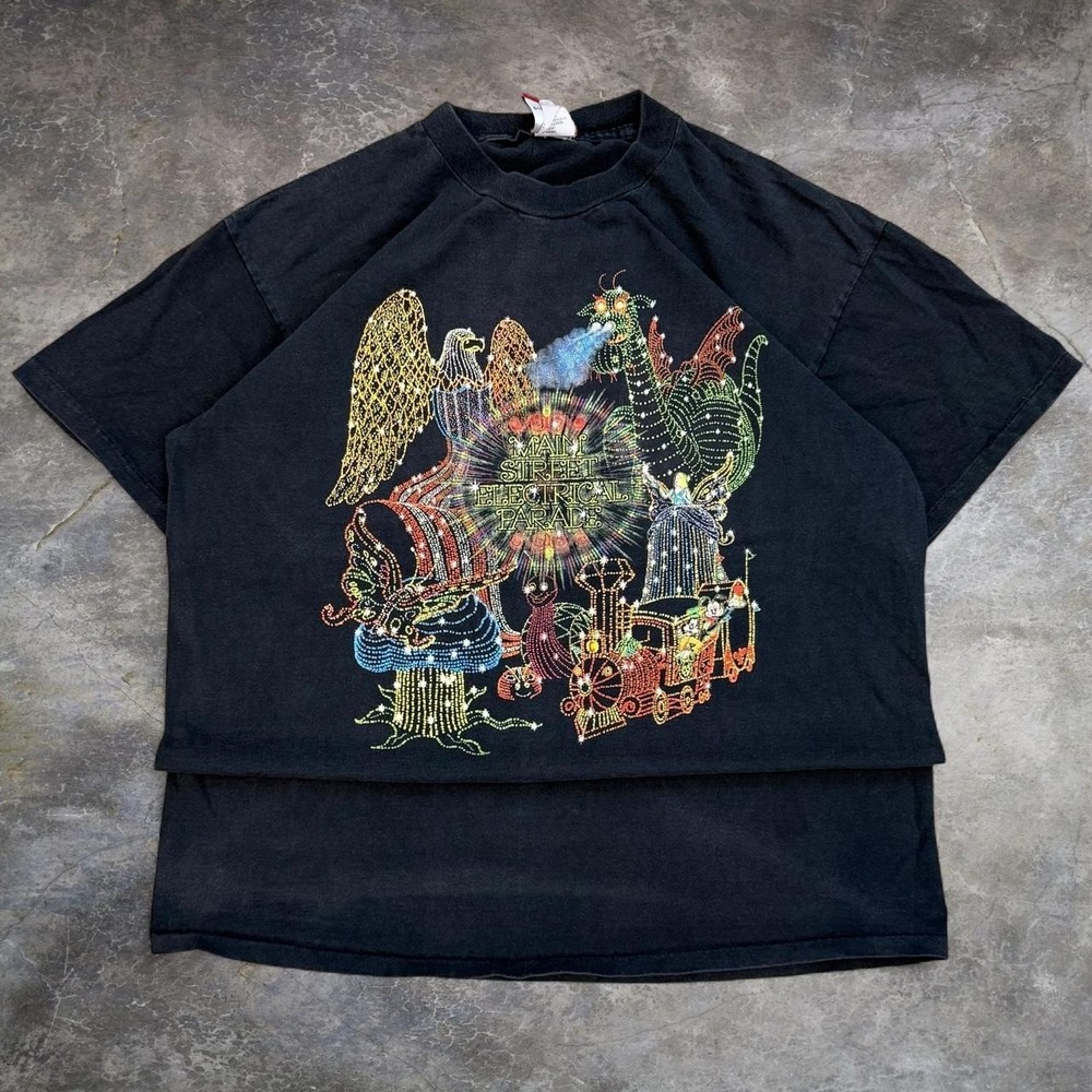 Vintage Mickey Inc. Faded Black Electrical Parade Graphic Tee Mens Large USA 80s